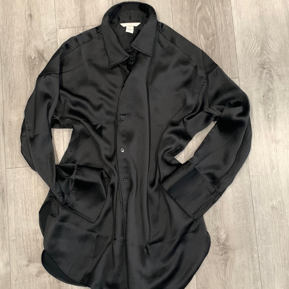 H&M black silk shirt